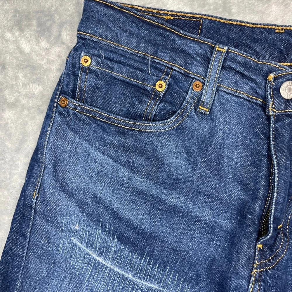 Levis 511 Slim Fit Jeans Mens 31x32 Dark Wash Blue Distressed Ripped
